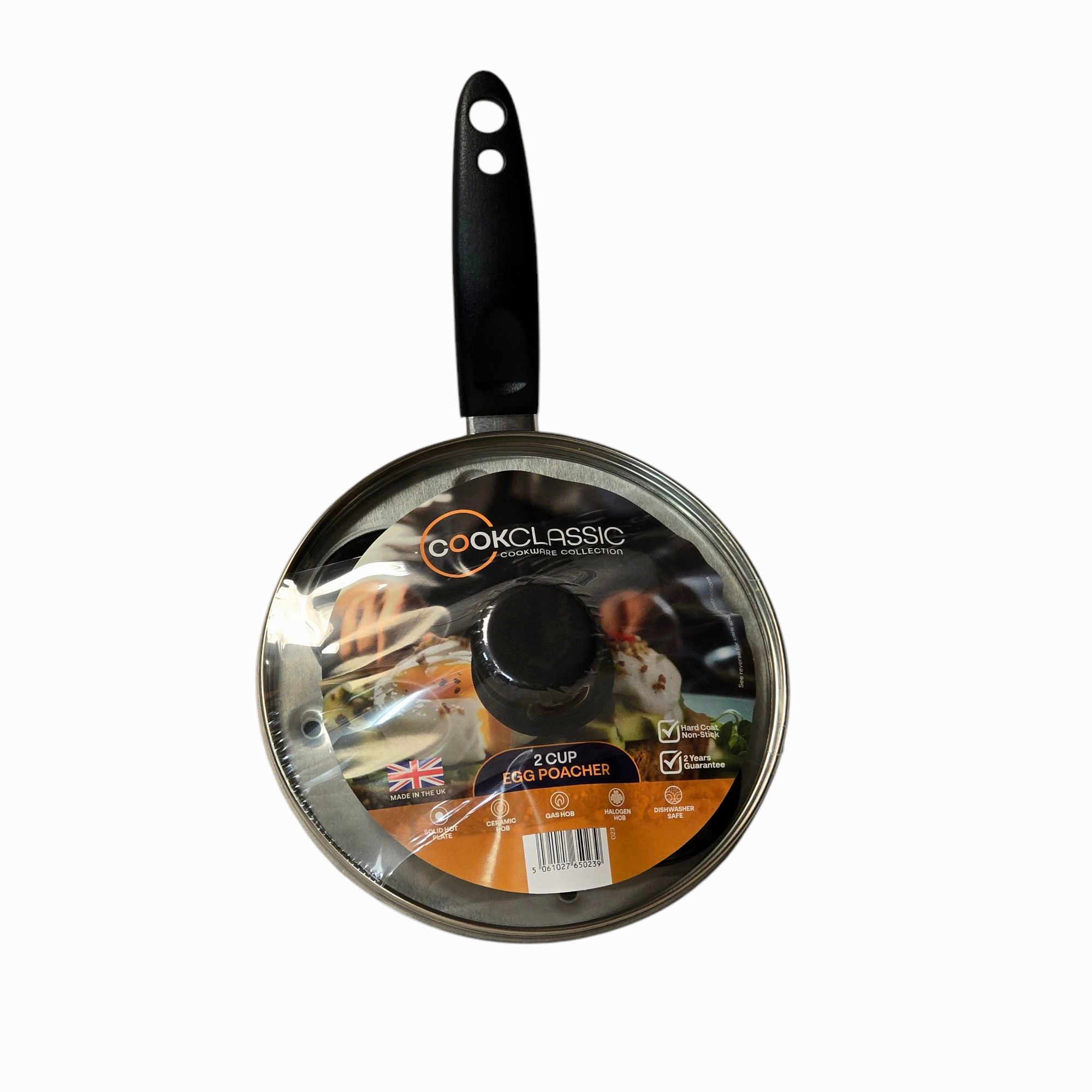 20cm / 8" Non-Stick Aluminium Egg Poacher, 2 Cup, with Glass Lid - Image 1