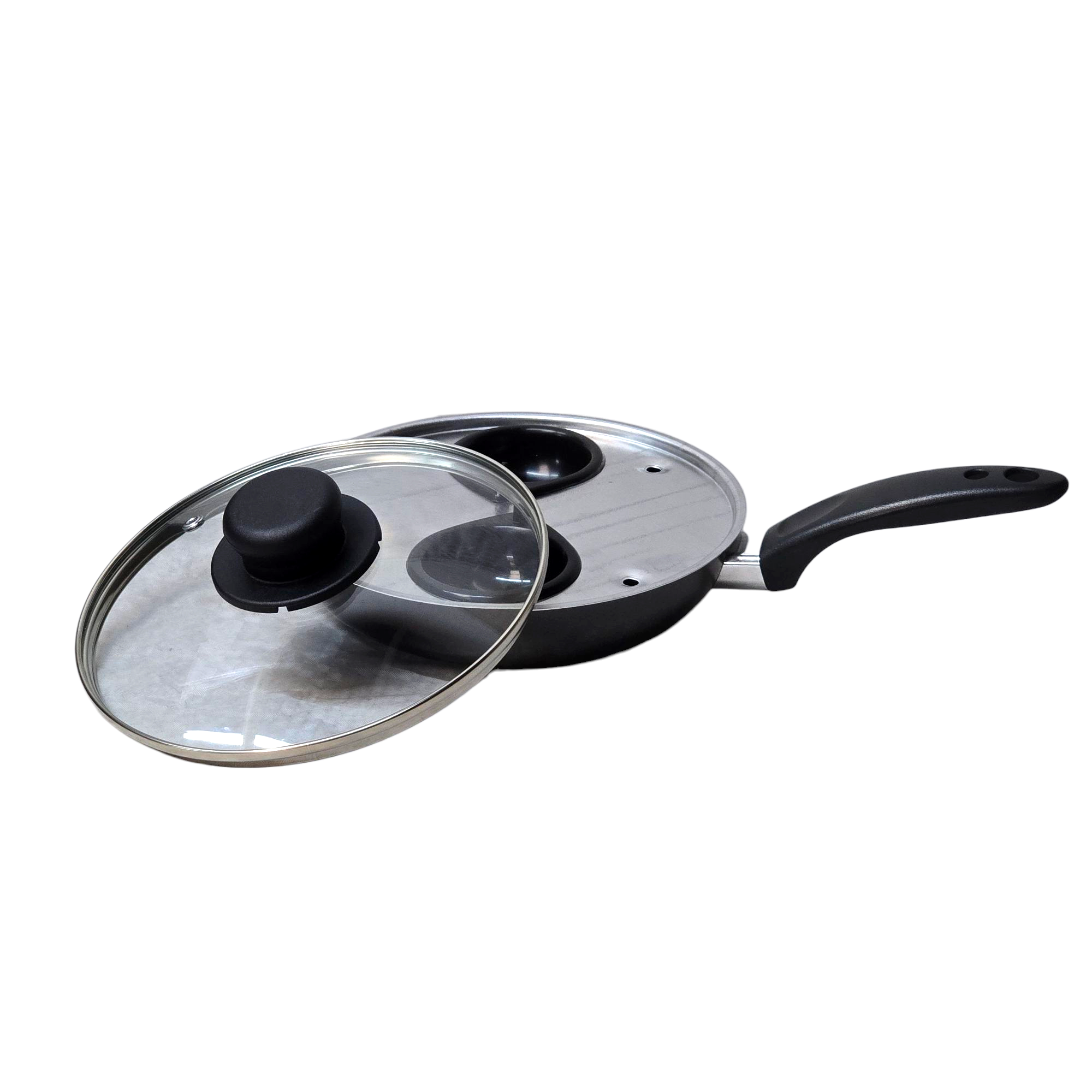 20cm / 8" Non-Stick Aluminium Egg Poacher, 2 Cup, with Glass Lid thumbnail 2