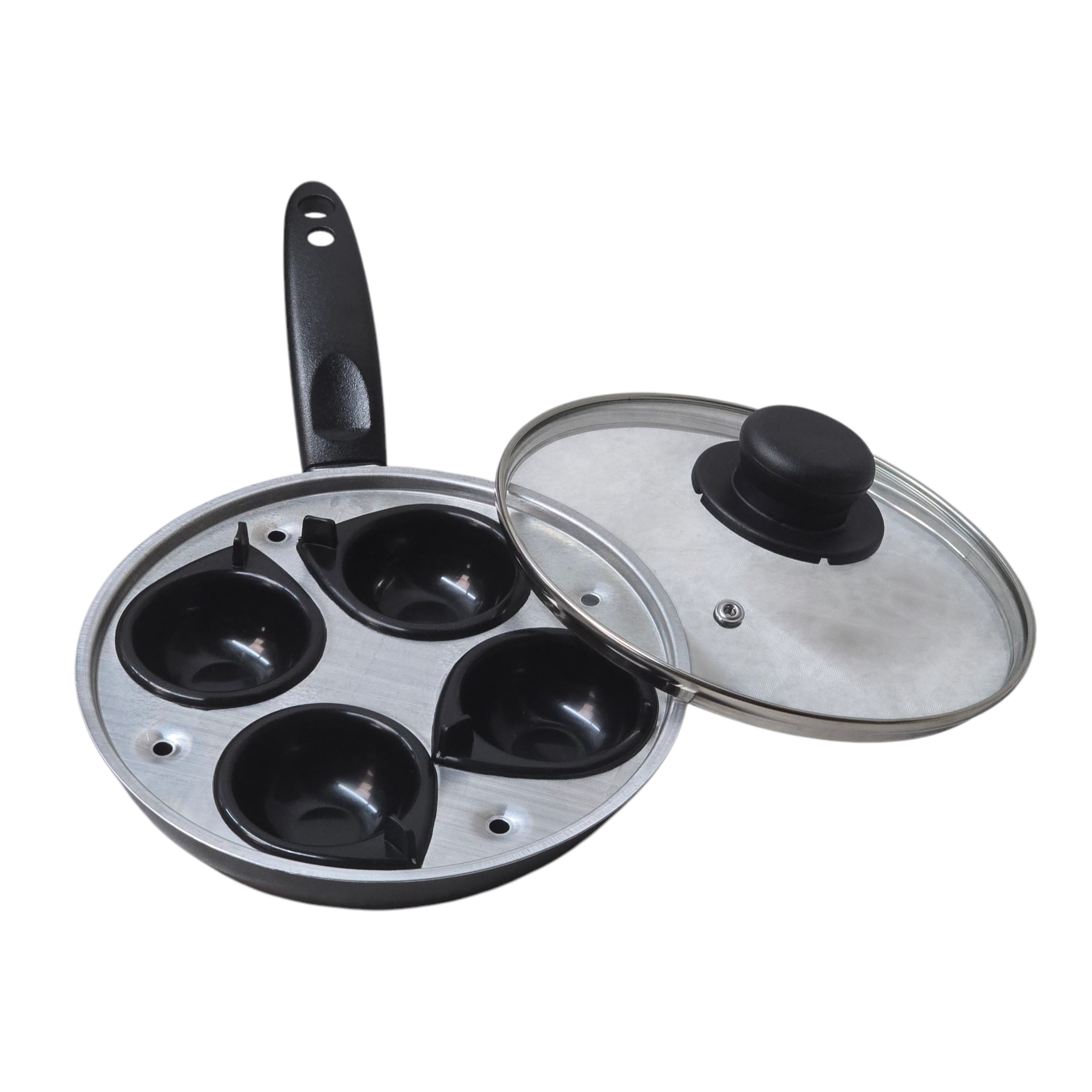 20cm / 8" Non-Stick Aluminium Egg Poacher, 4 Cup, with Glass Lid thumbnail 4