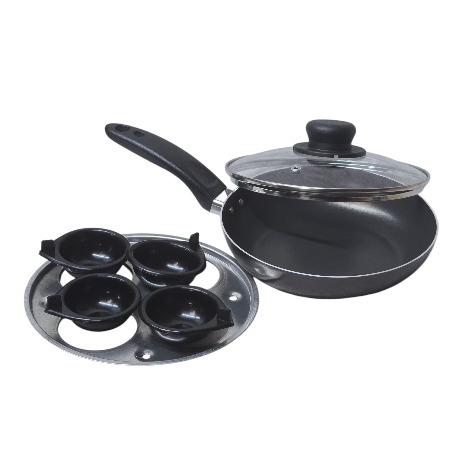 20cm / 8" Non-Stick Aluminium Egg Poacher, 4 Cup, with Glass Lid thumbnail 5