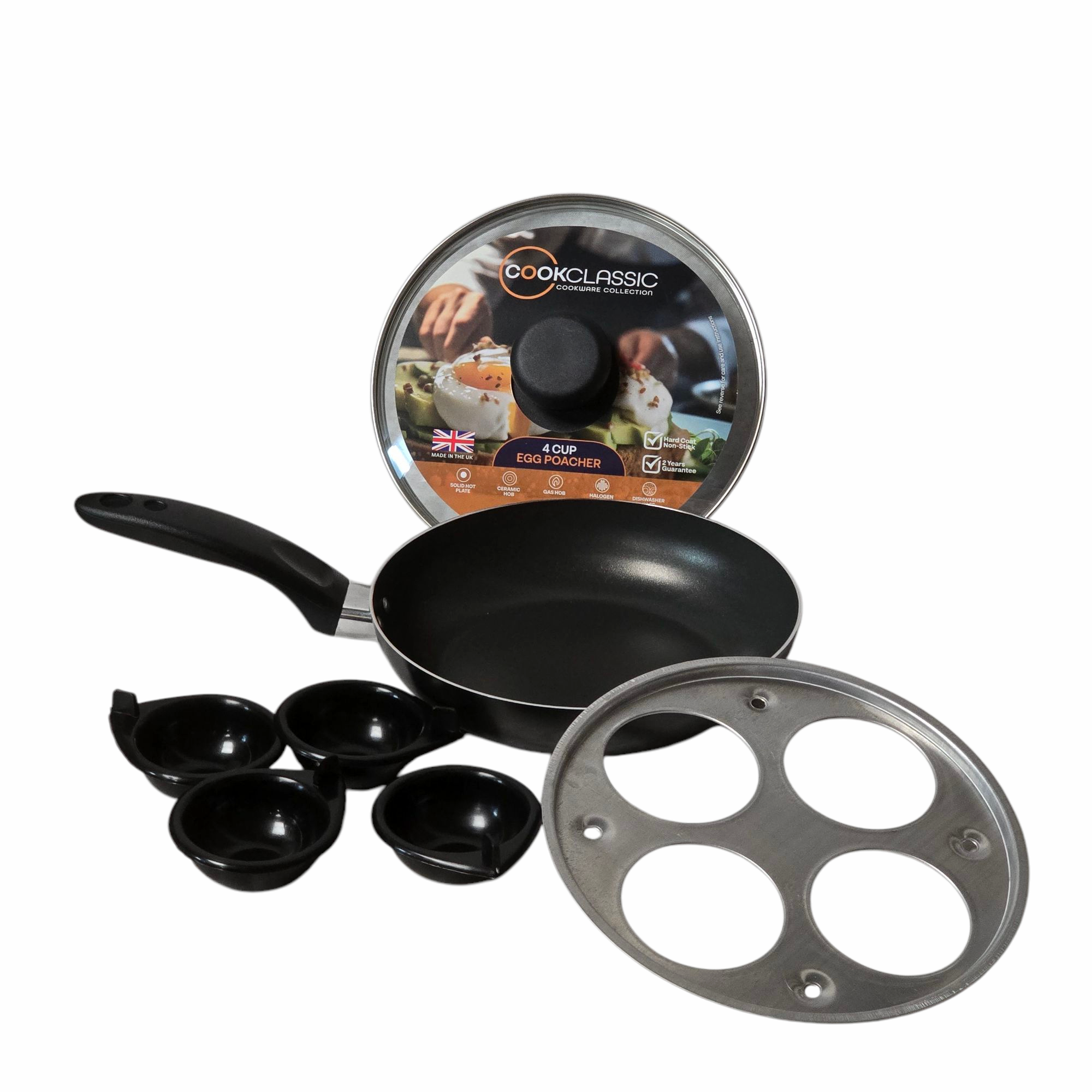 20cm / 8" Non-Stick Aluminium Egg Poacher, 4 Cup, with Glass Lid thumbnail 9