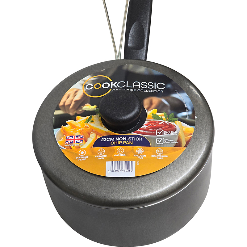 22cm / 9" Non-Stick Aluminium Chip Pan with Lid thumbnail 2