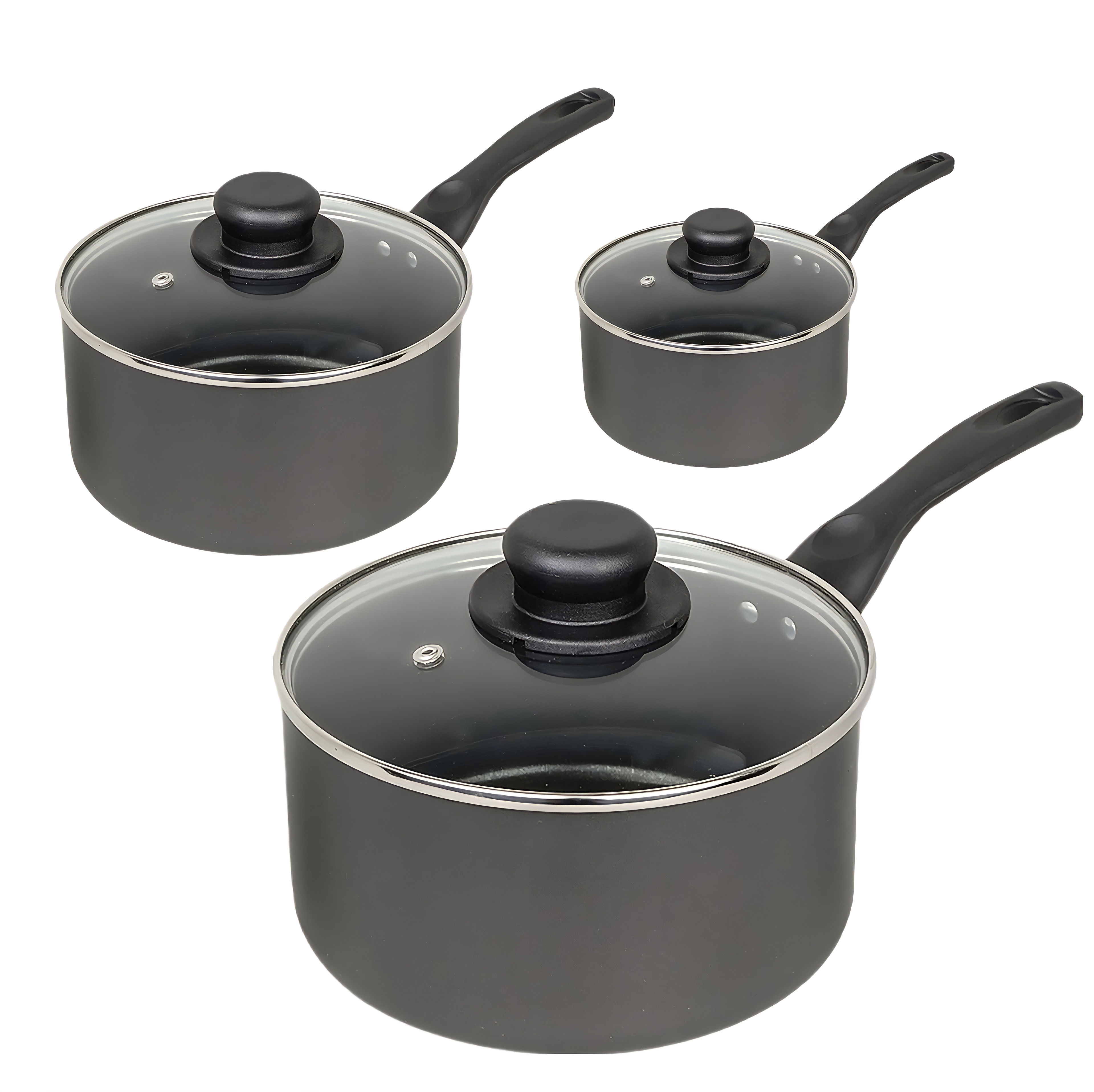 COOKCLASSIC 3- Piece Saucepan set 15cm,18cm & 20cm Aluminium Saucepan Set with Glass Lids