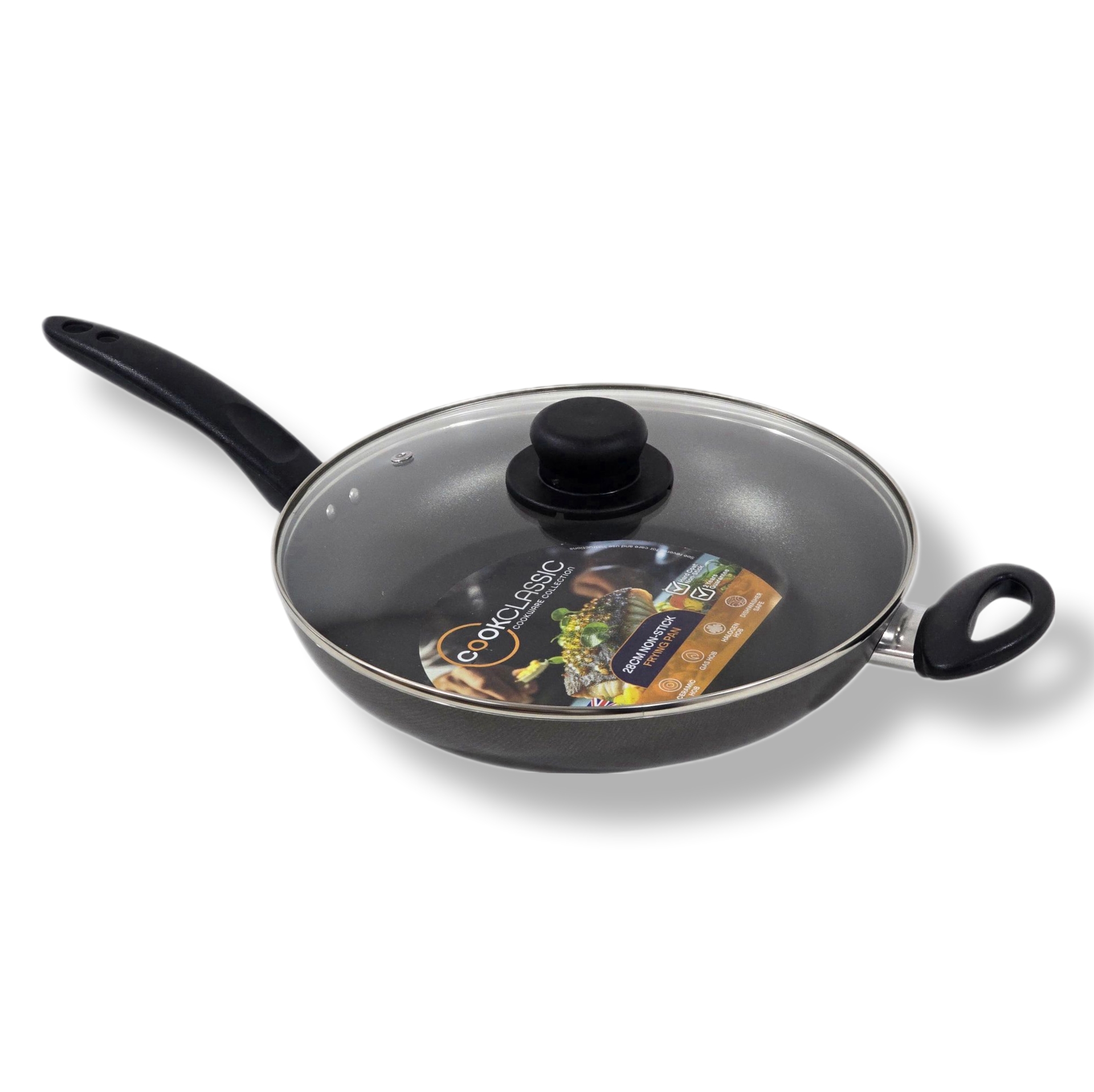 COOKCLASSIC Non-Stick Aluminium Fry Pan with Glass Lid  & Helper Handle 28cm / 11" thumbnail 2