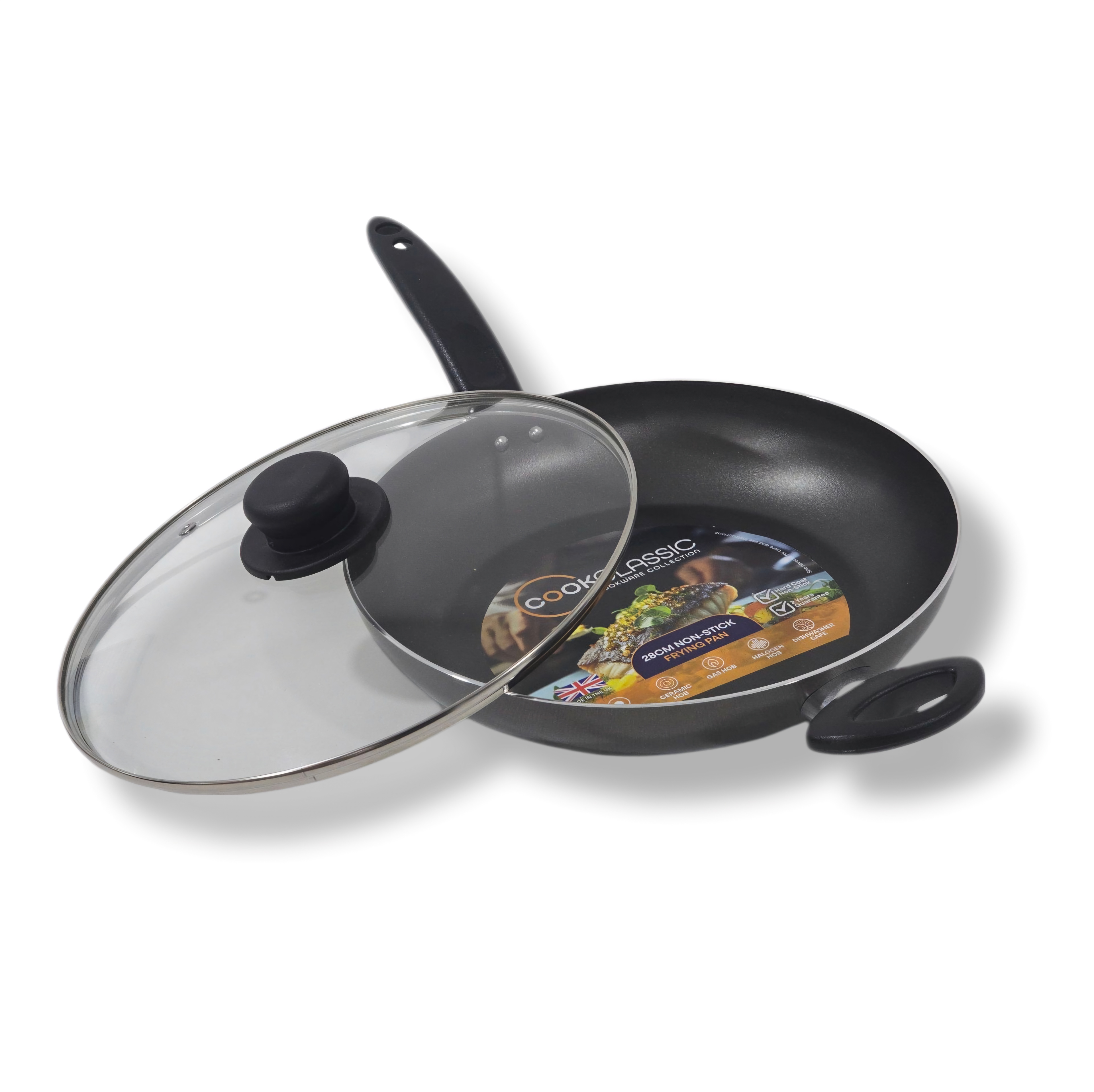 COOKCLASSIC Non-Stick Aluminium Fry Pan with Glass Lid  & Helper Handle 28cm / 11" thumbnail 3