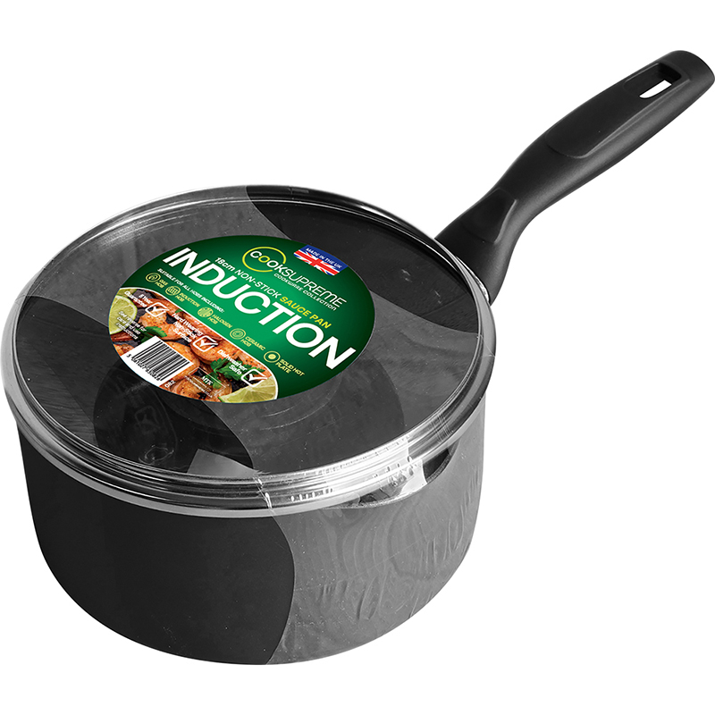 18cm / 7" Non-Stick Aluminium Induction Saucepan with Glass Lid - Image 1