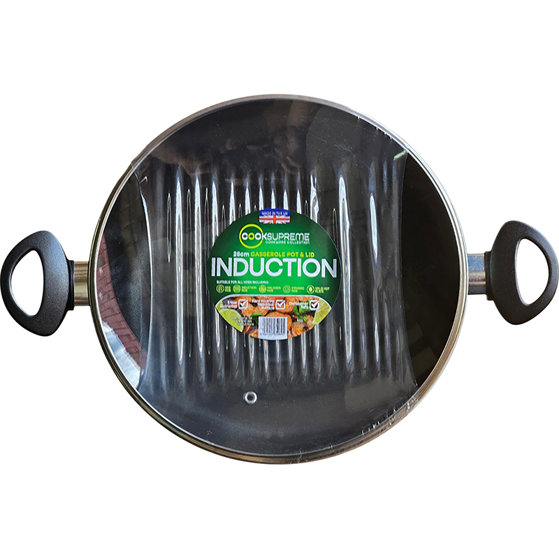 28cm / 11" Non-Stick Aluminium Induction Casserole Pot with Lid thumbnail 2