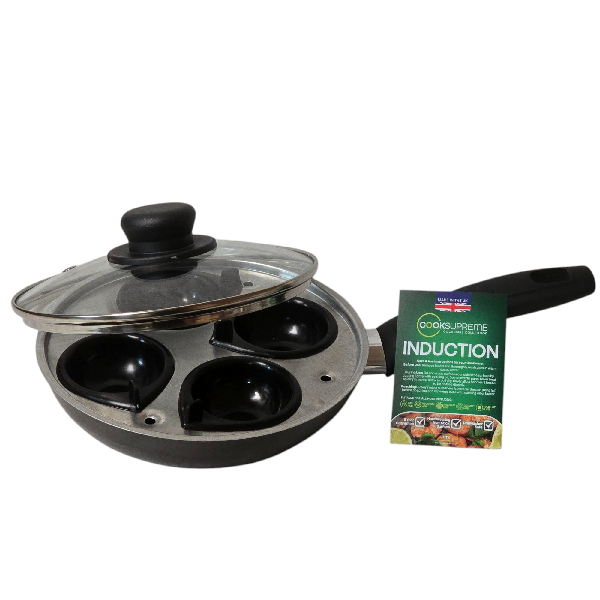 20cm / 8" Non-Stick Aluminium Induction Egg Poacher, 4 Cup - Image 1