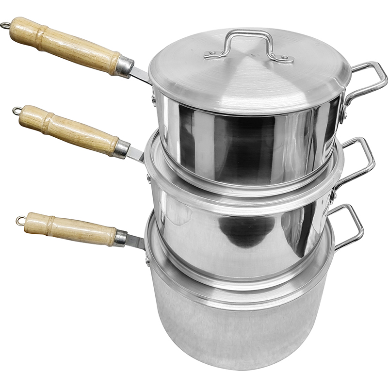 3pc Aluminium Stew Pan Set with Wooden Handles, 9" / 10" / 11" thumbnail 2