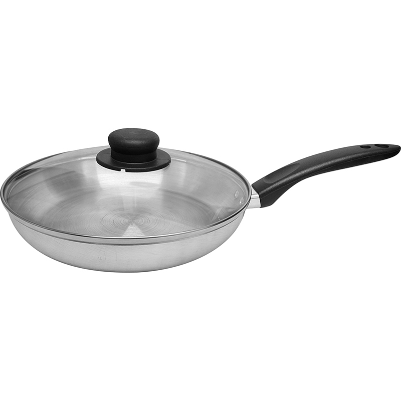 24cm / 9.5" Polished Aluminium Fry Pan with Glass Lid - Image 1