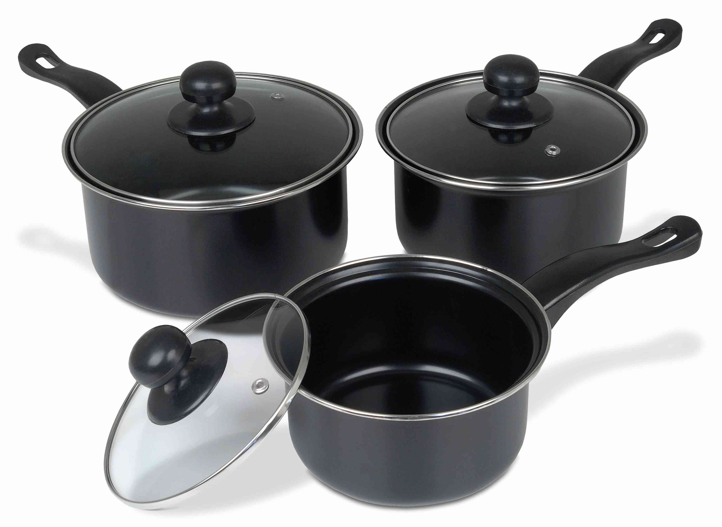 3pc Carbon Steel Non-Stick Saucepan Set with Glass Lids thumbnail 3