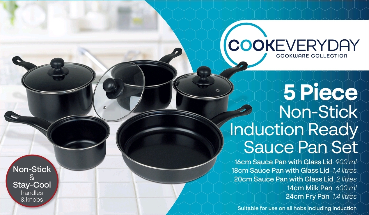 5pc Carbon Steel Non-Stick Saucepan Set with Glass Lids thumbnail 2
