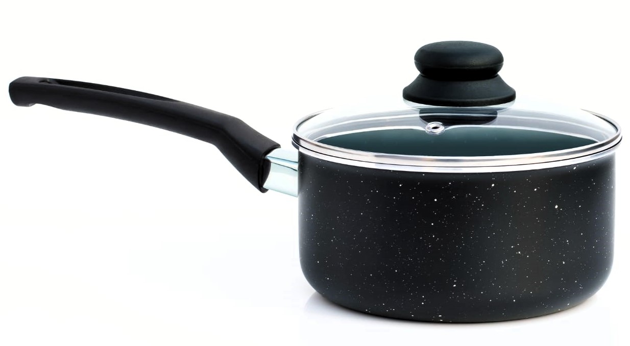 20cm / 8" Non-Stick Aluminium Induction Executive Saucepan with Glass Lid - Image 1